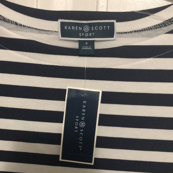 Dress Karen Scott navy white yellow Sailor Stripe brand new with tag - Picture 3 of 3